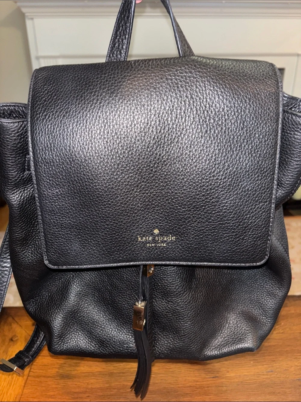 kate spade Black Pebbled Leather Drawstring Backpack Purse